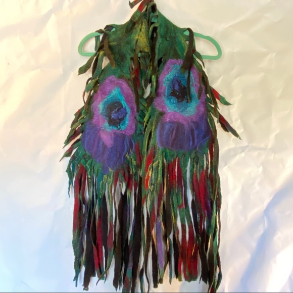 Hand-felted Peacock Feather Scarf/Shawl